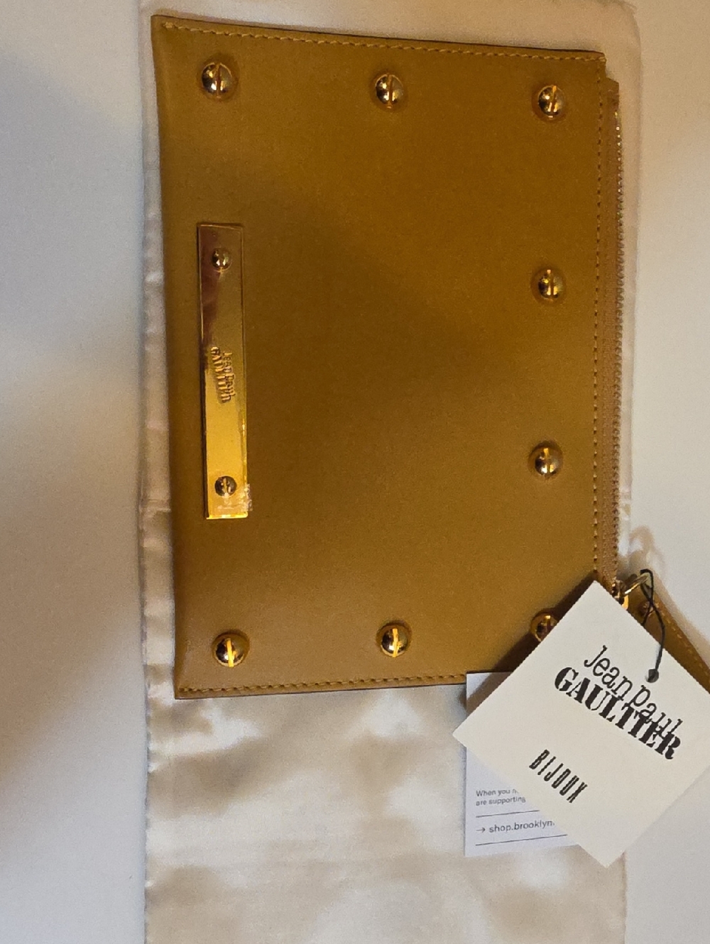 Jean Paul Gaultier Gold Leather Studded Wristlet Clutch